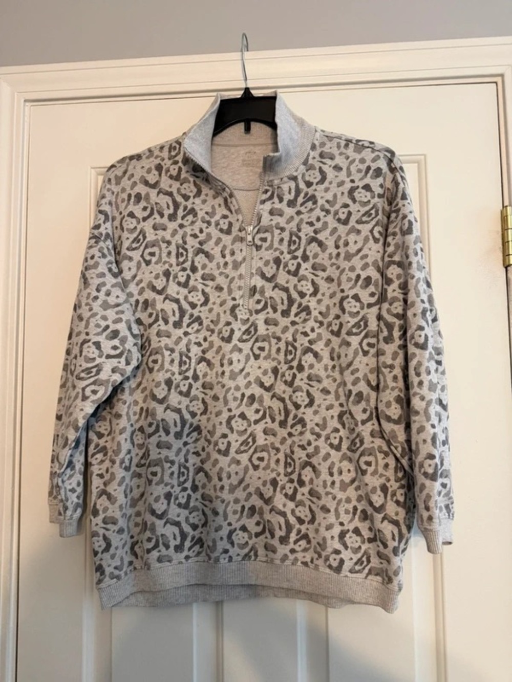 Women's Aerie Grey Leopard Print Half-Zip Sweater